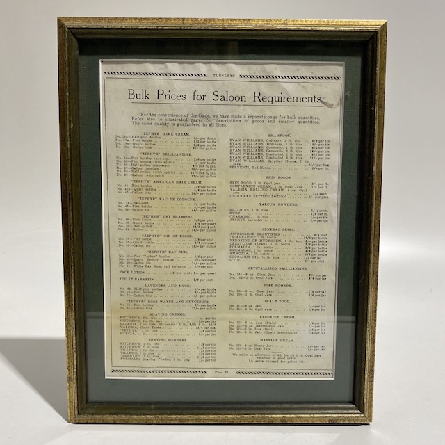 HAIR PRODUCT, Framed Price List 